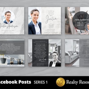 Facebook Posts, Social Media, Agent Testimonial und Vorstellung. Realty Marketing, Bearbeitbare Vorlagen in Canva, Anpassen