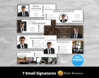 Pacote de modelos de assinatura de e-mail para imobiliárias, modelos de e-mail, marketing imobiliário, Gmail, modelo moderno para corretor de imóveis no Canva, download digital