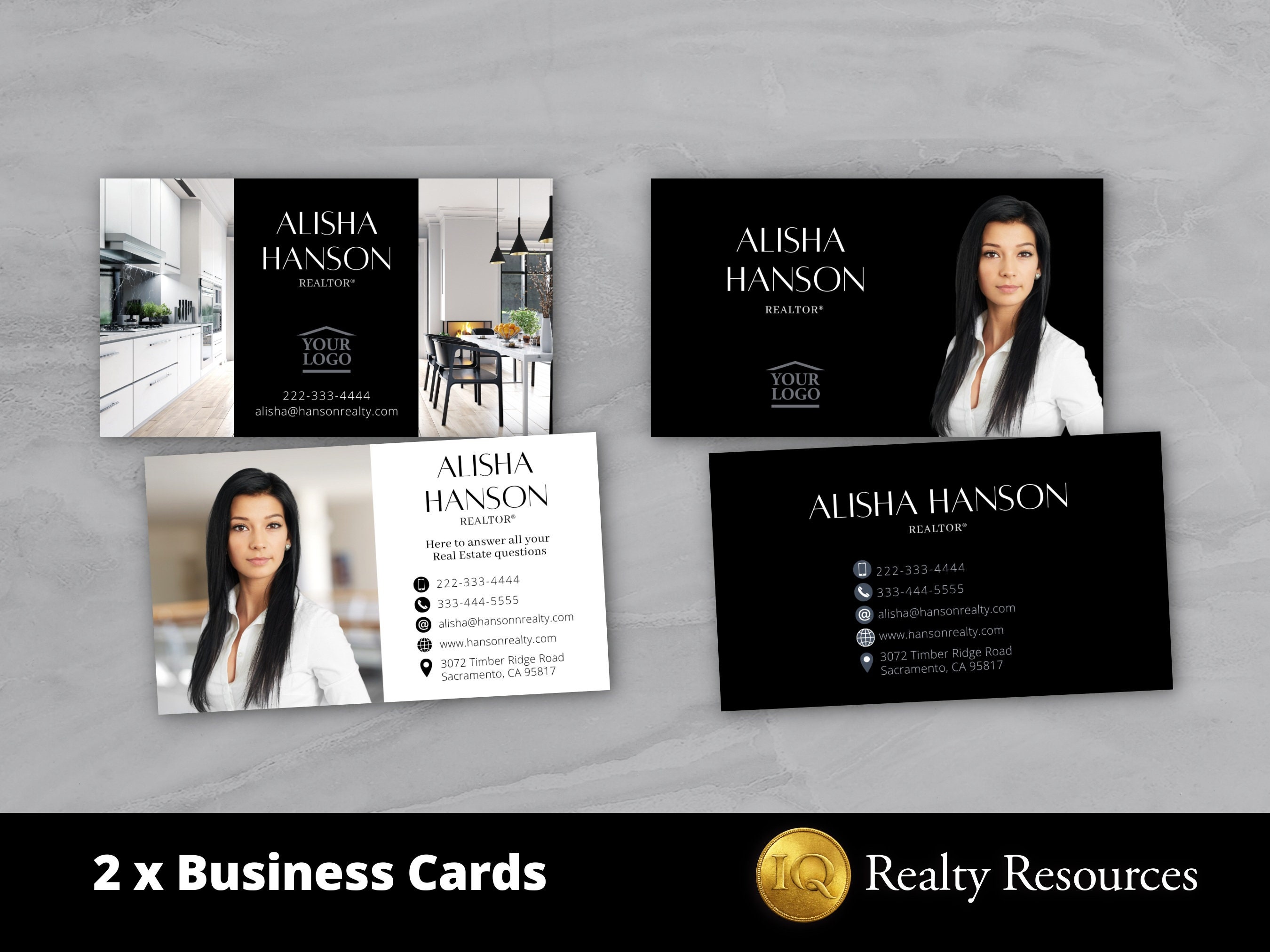 2 Real Estate Business Card Templates, Double-Sided,  Editable Templates, Canva, Real Estate Logo, Realty Marketing, Business Branding