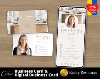 Real Estate Business Card Template and Digital Business Card, Real Estate Marketing, Realtor Marketing, Editable Canva Templates
