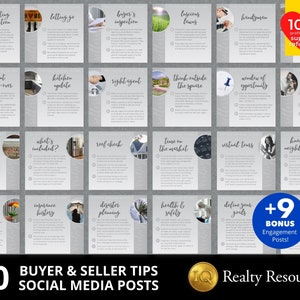 60 Real Estate Buyer and Seller Tips Bundle, for Instagram & Facebook, Editable Templates, Instant download, Canva