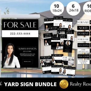 Real Estate Signs Bundle, Real Estate Yard Sign, For Sale Yard Sign, Open House Sign, Sold Sign, Sign Rider, 18x24 Editable Canva Template