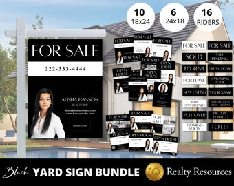 Real Estate Yard Signs Bundle, For Sale Yard Sign, Open House Sign, Sold Sign, Sign Rider, 18x24 Editable Canva Template