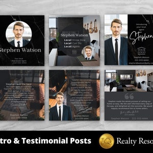 Real Estate Instagram Posts, Social Media, Agent Testimonial and Introduction. Realty Marketing, Editable Templates in Canva, Business Posts