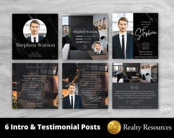 Real Estate Instagram Posts, Social Media, Agent Testimonial and Introduction. Realty Marketing, Editable Templates in Canva, Business Posts