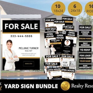 Real Estate Signs Bundle, Real Estate Yard Sign, For Sale Yard Sign, Open House Sign, Sold Sign, Sign Rider, 18x24 Editable Canva Template