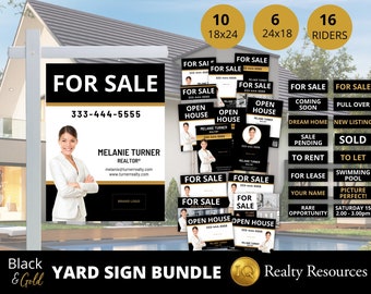 Real Estate Signs Bundle, Real Estate Yard Sign, For Sale Yard Sign, Open House Sign, Sold Sign, Sign Rider, 18x24 Editable Canva Template