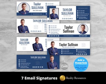 Pacote de modelos de assinatura de e-mail para imobiliárias, modelos de e-mail, marketing imobiliário, Gmail, modelos modernos para corretores de imóveis no Canva, download digital