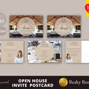 Open huis briefkaart, onroerend goed briefkaart sjabloon, net vermeld briefkaart, makelaar briefkaart, aanbieding presentatie, intro briefkaart, Canva