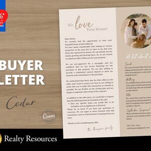 Plantilla de carta de comprador, carta de oferta de comprador de vivienda, plantilla de estimado vendedor, carta de presentación, plantilla de Canva editable,