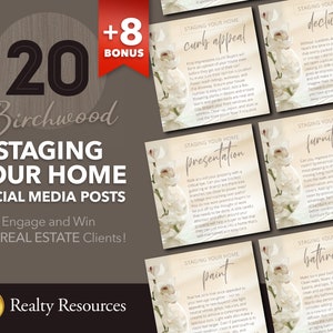 20 Real Estate Social Media Posts, Staging Tips Birchwood, for Instagram & Facebook, Editable Templates, Instant Download, Canva