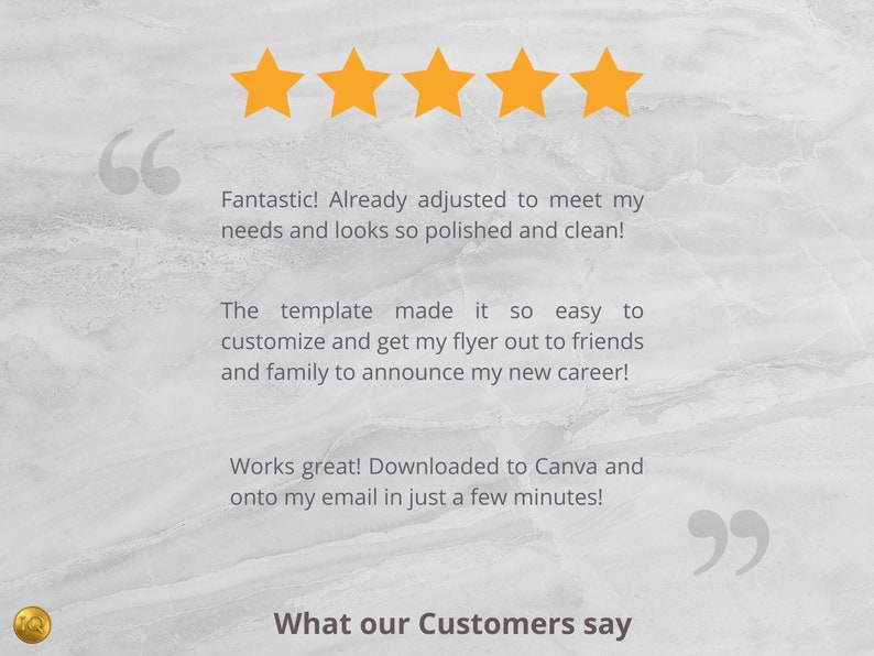 K&ouml;nnte beinhalten: Eine digitale Grafik mit f&uuml;nf goldenen Sternen und Kundenrezensionen. Der Text enth&auml;lt positives Feedback zur Benutzerfreundlichkeit und dem polierten Aussehen einer Vorlage. Der Satz "What our Customers say" ist ebenfalls vorhanden.