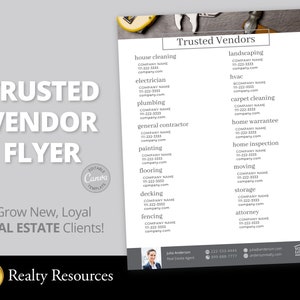 Real Estate Flyer Template, Trusted Vendors, Realty Marketing, Home Seller Flyer, Realtor Marketing Flyer, Branding, Editable in Canva