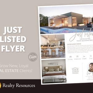 Real Estate Flyer Template, Just Listed Flyer, Home Seller, Buyer Neighbourhood Farming, Realtor Marketing Flyer, Branding, Editable Canva