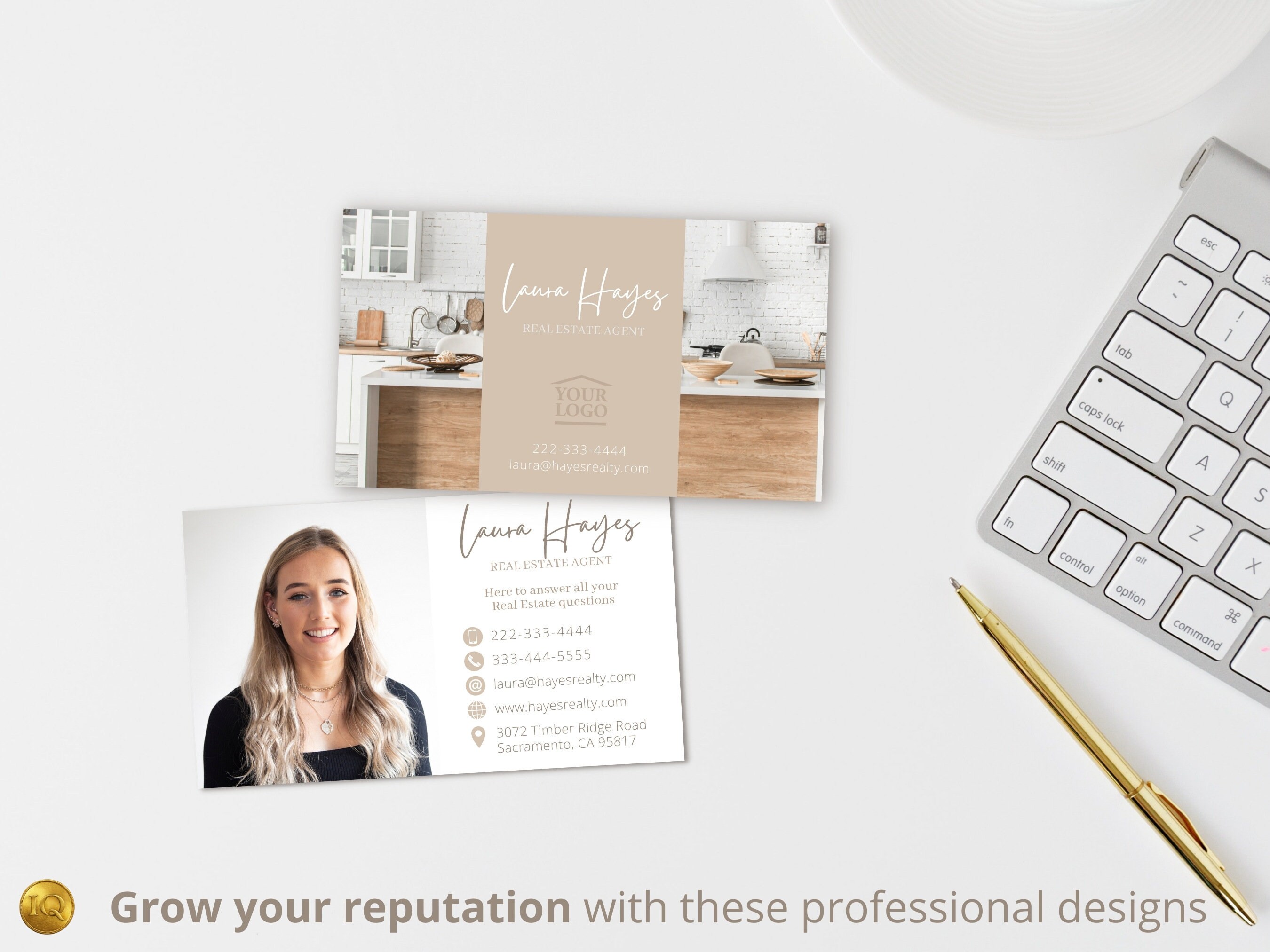 Real Estate Business Cards Template Set of 2, Double-sided, Editable ...