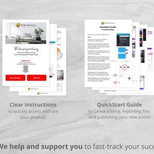 K&ouml;nnte beinhalten: Ein Stapel wei&szlig;er gedruckter Dokumente mit Text und Grafiken. Die Dokumente enthalten eine "QuickStart Guide" und "Clear Instructions" f&uuml;r ein Immobilienprodukt. Die Dokumente haben rote und blaue Akzente und das Realty Resources Logo.