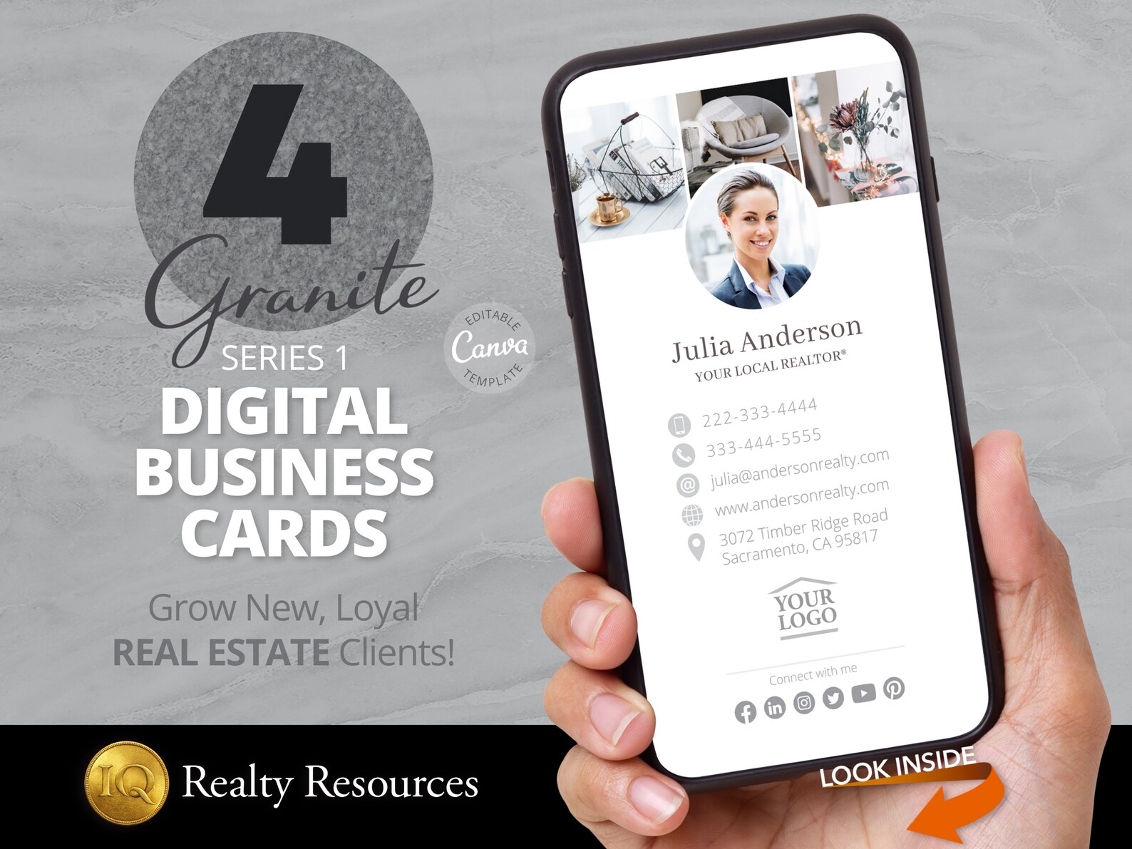 Real Estate Digital Business Cards, Realty Marketing, Virtual Business Card. Modern Realtor