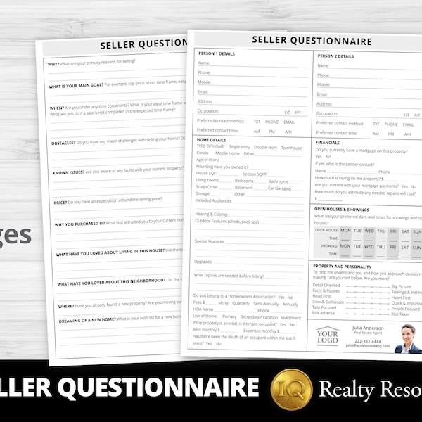 Real Estate Seller Questionnaire Flyer Template, 2 Page Seller Survey, Realtor Questionnaire, Realtor Marketing, Editable Template Canva,