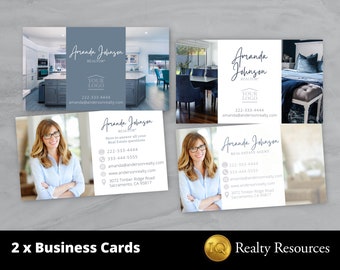 Real Estate Business Cards Template Set of 2, Double-Sided, Editable Templates, Canva, Real Estate Logo, Realty Marketing, Branding