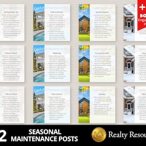 Social Media Templates, 42 Seasonal Maintenance Tips, Instagram Templates, Facebook, Real Estate Marketing, Canva Templates Digital Download