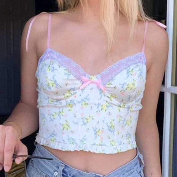 Super Cute Victoria Secret Inspired Pink and White Floral Bustier Top 