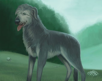 Hound of the Hills - Art Print, Irish Wolfhound, Gloomy Dog Illustration, Wall Art
