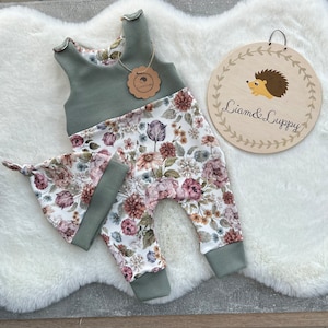 Baby Romper Romper Dungarees Baby Newborn Waffle Jersey Green Romper Pants French Terry Girl Romper Vintage Garden Flower Meadow Flowers