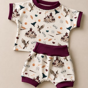 Conjunto para bebê inspirado em Harry Potter, composto por camiseta e shorts, roupa de bebê de bruxo, roupa de bebê feita à mão, presente para recém-nascidos.