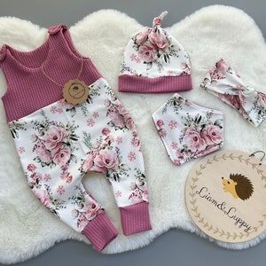 Baby Girl Set – Rompers & Accessories – Handmade – Newborn Gift – First Outfit Birth Gift – Pink Outfit