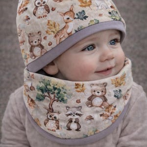 Forest Friends Deer Forest Baby Children's Hat Set (Winter Sweatshirt) - Hat & Loop - A Warm Gift Set for Children (Head Circumference 37-56 cm) image 1