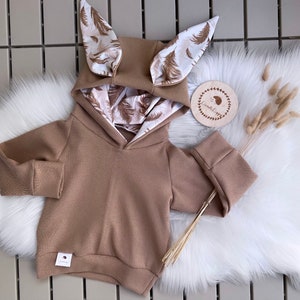 Waffle knit jersey sweatshirt bunny sweater “Hassi” hoodie with ears size 56-140 camel sweater children