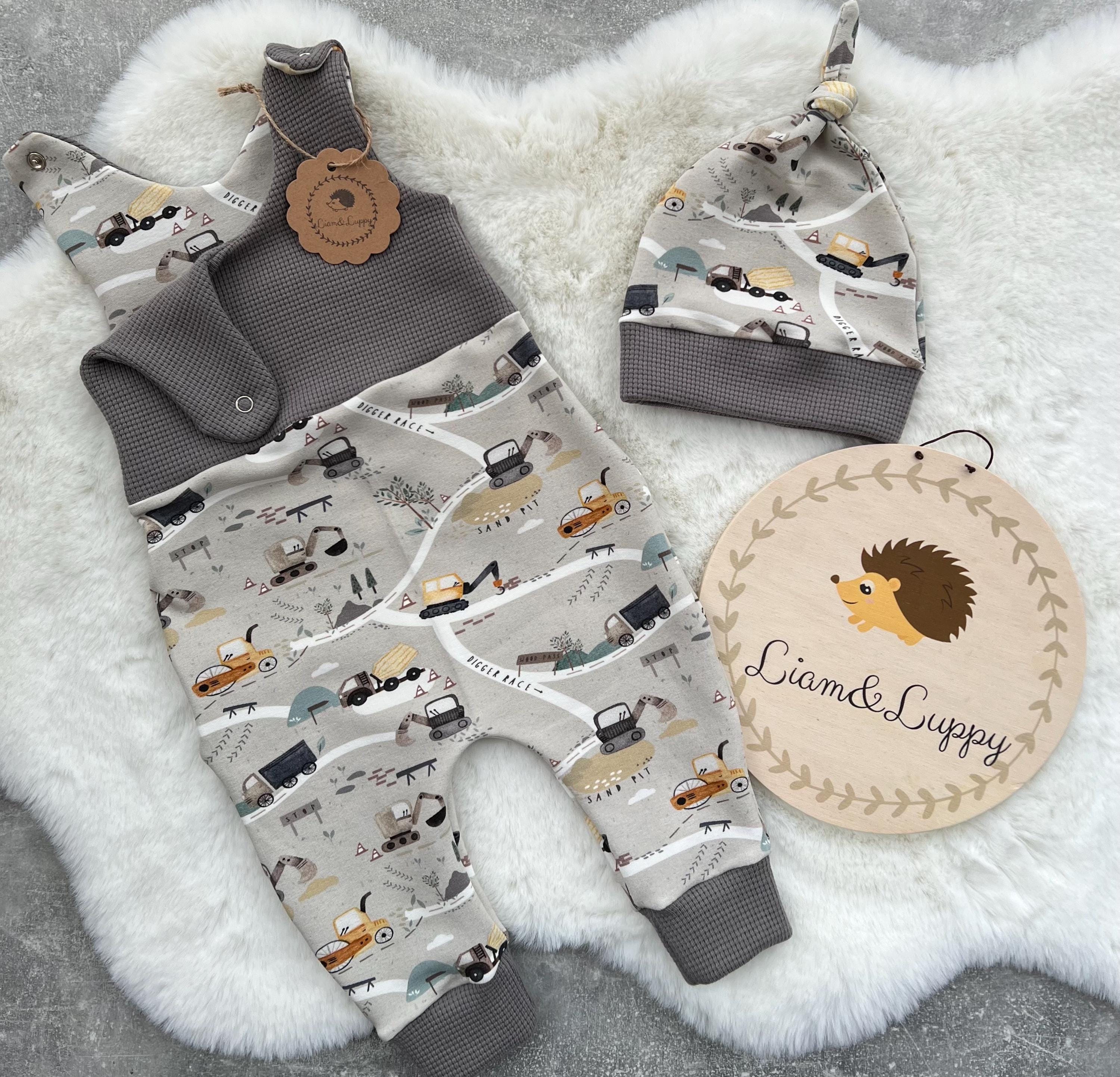 Barboteuse pour bébé Salopette Salopette Bébé Nouveau-né Jersey Gaufré Beige Barboteuse Pantalon French Terry Travaux Routiers, Excavateur Garçon Gris Barboteuse Ensemble