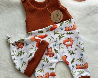 Romper baby boy girl FRENCH Terry Romper Dungarees Baby Set Newborn waffle jersey red foxes terakota gift idea