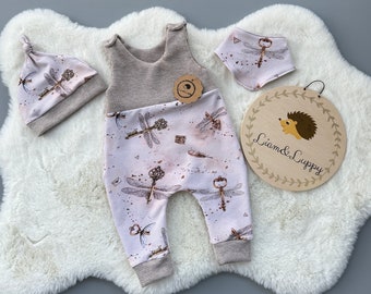 Baby Strampler Romper Latzhose Baby Newborn Waffel Jersey Beige Romper Hose French Terry  Zauberschlüssel /Zauberschule Romper geschenk