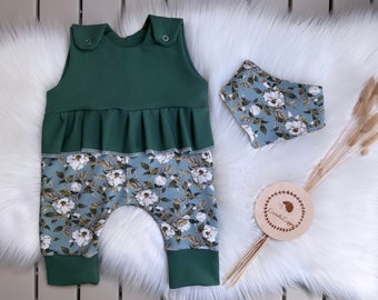 Romper baby girl green flowers flowers flowers dungarees baby