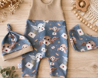 Owl Baby Set | Romper, Hat & Scarf | Handmade | Baby Gift for Newborn | Waffle Fabric | Newborn Outfit
