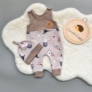 Baby Romper Romper Dungarees Baby Newborn Waffle Jersey Beige Romper Pants French Terry unisex beige Romper Owls, magic school