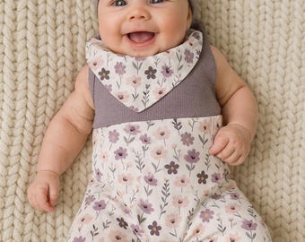 Newborn Girl Set – Romper, Hat and Scarf | Floral | Handmade Baby Clothes