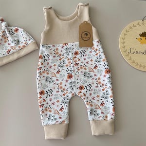 Baby Romper Romper Dungarees Baby Suit Girls Romper Waffle Knit Beige Cream Watercolor Flowers Baby Gift Set Size 38-92