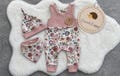 Baby Girl Romper Set in Dusty Rose Floral | Waffle Jersey Romper with Scarf & Knotted Hat | Boho Newborn Outfit | Handmade Baby Gift