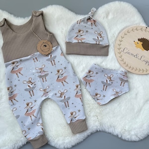 Romper baby one piece, baby clothes, romper set kids gift idea romper hat and scarf beige girl ballerina mouse