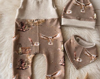 Baby romper set with hat and scarf | Handmade baby clothes | Baby gift | Owl motif | Newborn gift