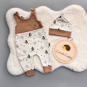 Romper baby boy girl FRANCUSKI Romper Terry Ogrodniczki Zestaw dla niemowląt Noworodek waflowy jersey jeż brązowy beżowy wielbłąd