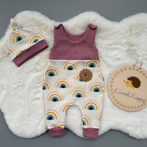 Baby Romper Romper Dungarees Baby Suit Girls Romper Waffle Knit French Terry Old Pink Rainbow Baby Gift Set Size 38-92