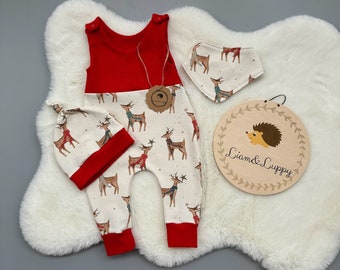 Weihnachtsstrampler Baby Rentiere | unisex |French Terry | Waffeljersey | für Baby Jungen Mädchen |ab 38Gr bis Gr.98 |Weihnachtsgeschenk