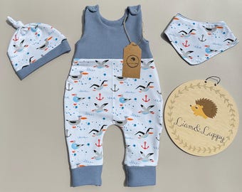 Newborn set with seagulls – baby clothes handmade – 3-piece – ideal as a baby gift