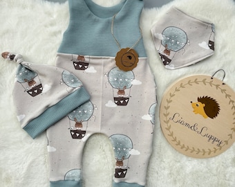 Baby Romper Romper Dungarees Baby Newborn Waffle Jersey Mint Romper Pants French Terry Rabbit in a Flying Balloon Unisex