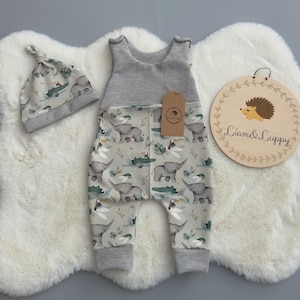 Romper baby grey one-piece, baby clothes, romper set children gift idea romper hat romper elephant, birthday gift,