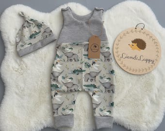 Romper baby grey one-piece, baby clothes, romper set children gift idea romper hat romper elephant, birthday gift,