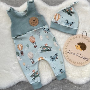 Baby Romper Romper Dungarees Baby Newborn Waffle Jersey Mint Romper Pants French Terry Fox in Airplane and Balloon Foxes Unisex Romper